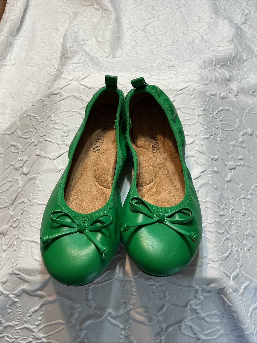 Green Ballet Flats with Bow Detail